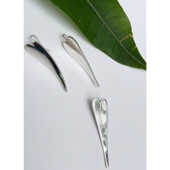 Minimalist 925 Sterling Silver Handcrafted Heart Set Earrings and Pendant - Picture 10 of 12